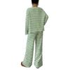 Women's Striped Casual Long Sleeve Top and Wide Leg Pants Set for Fall Winter