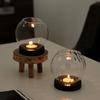 Romantic Transparent Candle Holder with Wooden Base Retro Oil Lamp Shape Round Candlesticks Tealight Dinner Table Decoration