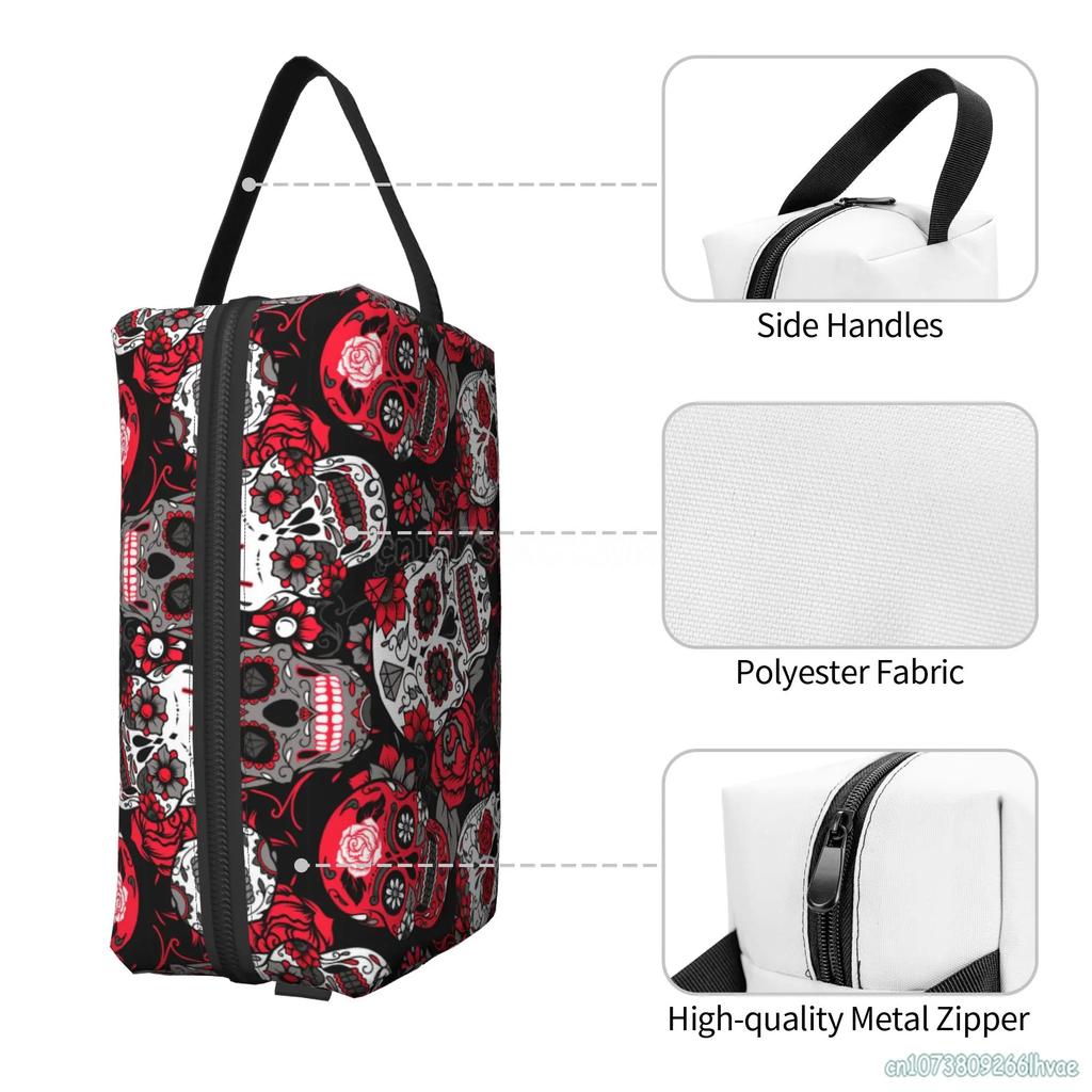 Halloween Bunte Blumige Zuckerschädel Kosmetiktaschen für Frauen Große Kapazität Reise-Make-up-Tasche Tragbar Reise Wasserdicht Geschenk