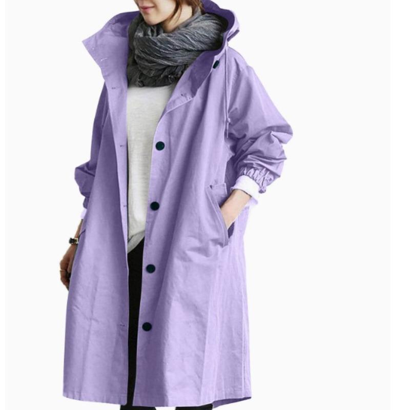 Women's Fashion Casual Solid Color Print Autumn Winter Long Sleeve Hooded Jackets & Coats