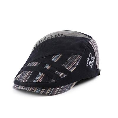Patchwork Striped Forward Cap Men Peaked Cap Beret Gatsby Painters Hats Flat Cap Driver Ivy Hat