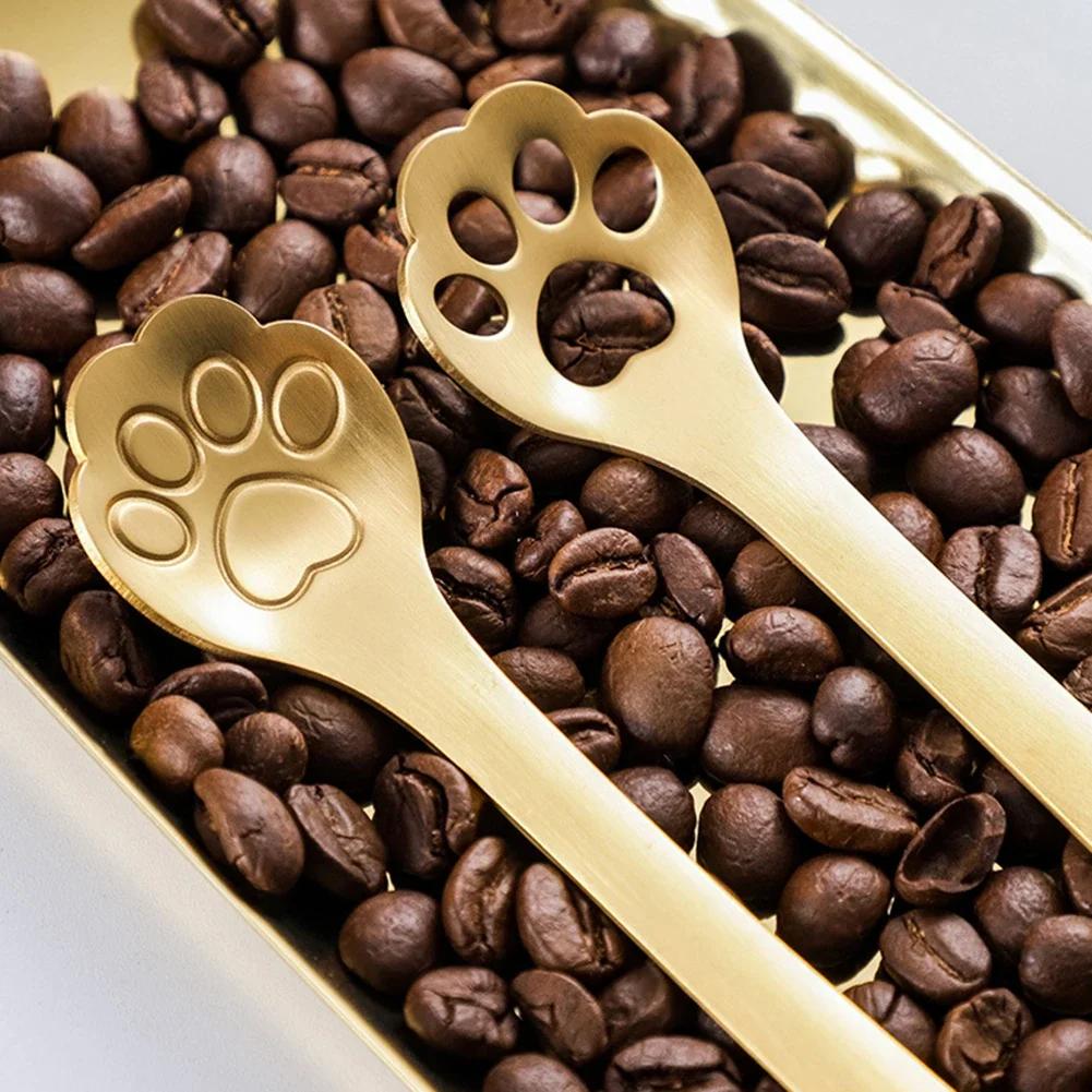 1PC Creative Cute Cat Claw 304 Stainless Steel Spoon Hollow for Ice Cream Coffee Tea Dessert Spoon Kitchen Tableware Accessories