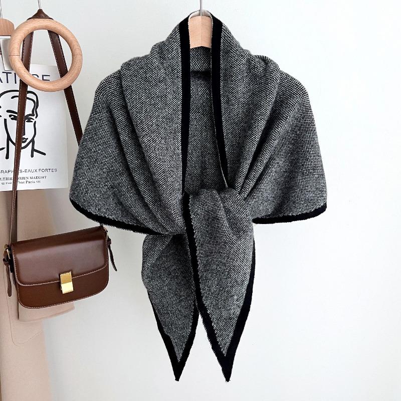 Korean Vintage Knit Solid Thick Triangle Scarf For Women Winter Warm Versatile Shawl