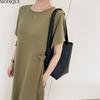 MODIQUE Summer Plus Size New Women Loose Minimalist Solid Color Long Dress Female Casual Short Sleeve O-Neck Dresses