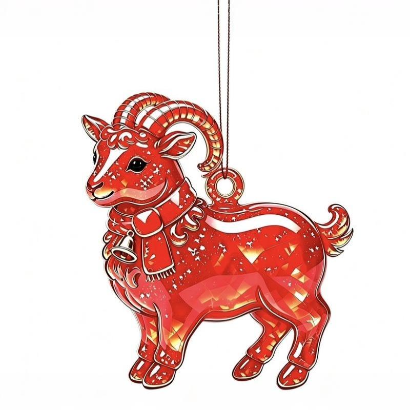 2D Acrylic Glitter Goat Pendant Creative Animal Christmas Ornament for Xmas Tree New Year Party Decoration