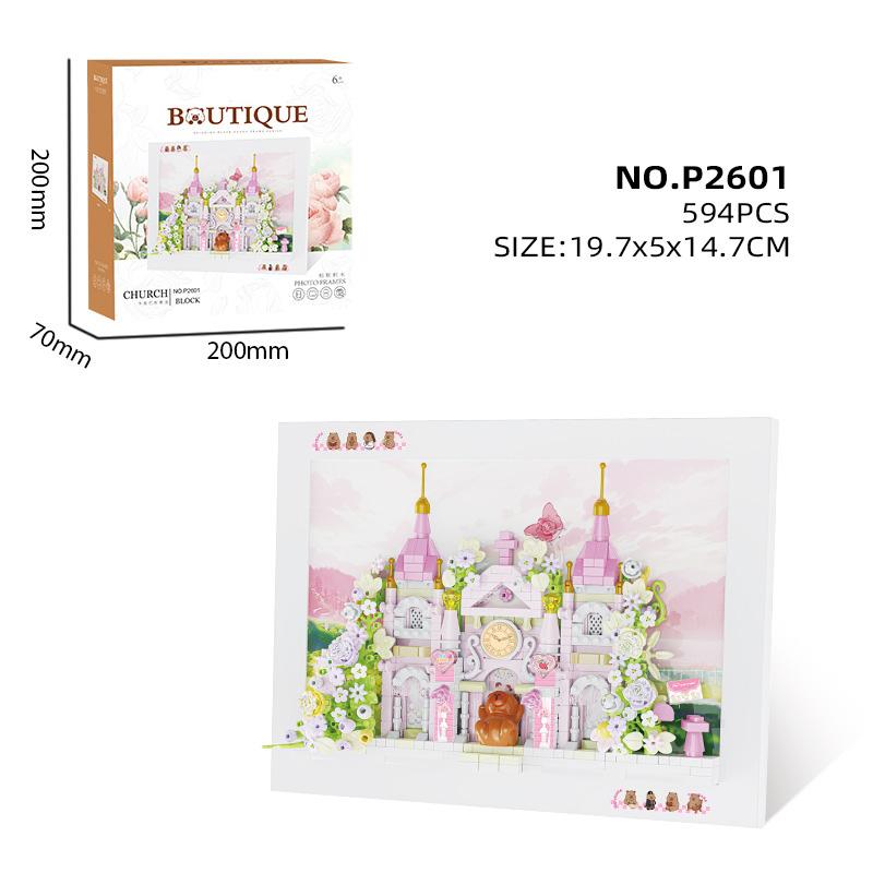 Idea Flower World 3D Painting Mini Block Cartoon Capybara Castle House Magnetic Attraction Photo Frame Building Bricks Toys