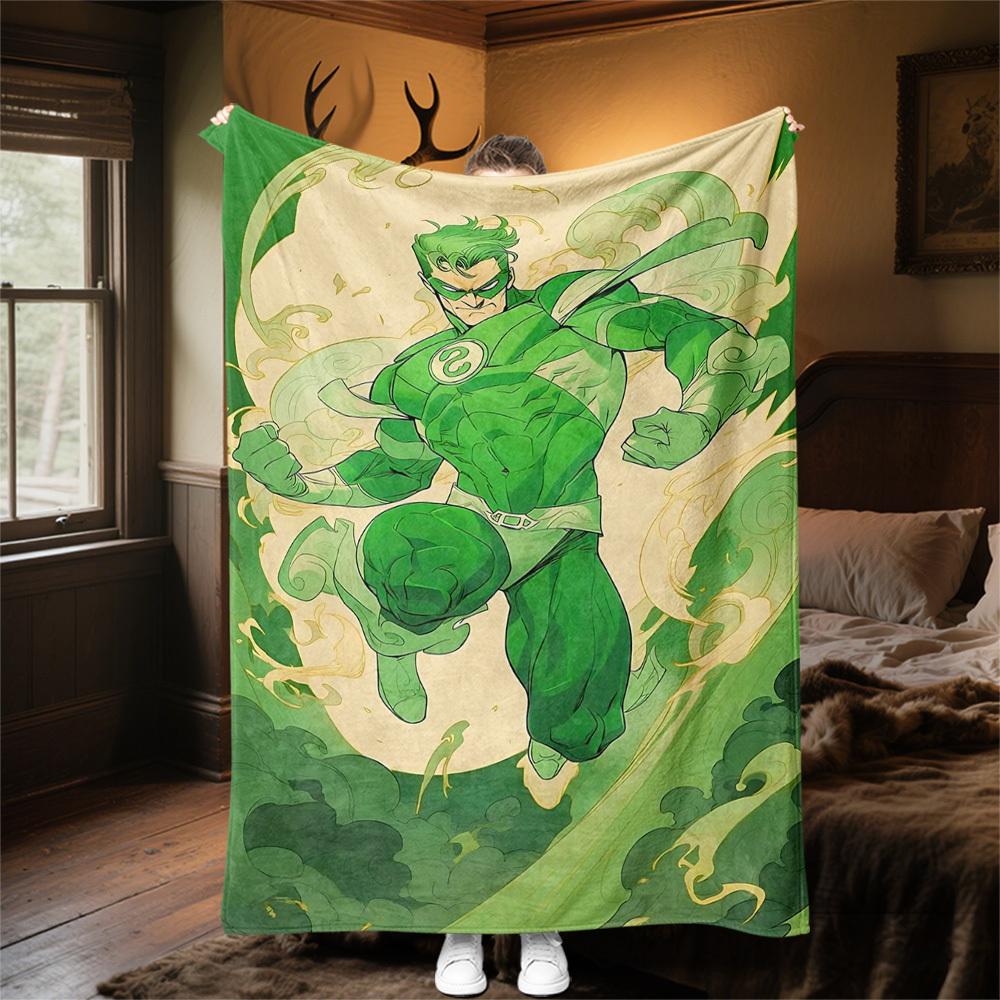 1pc Green LanternOutdoor Flannel Blanket Soft Plush Decor for Picnics, camping,Bedroom, Playroom, or Lunch Breakn1192A