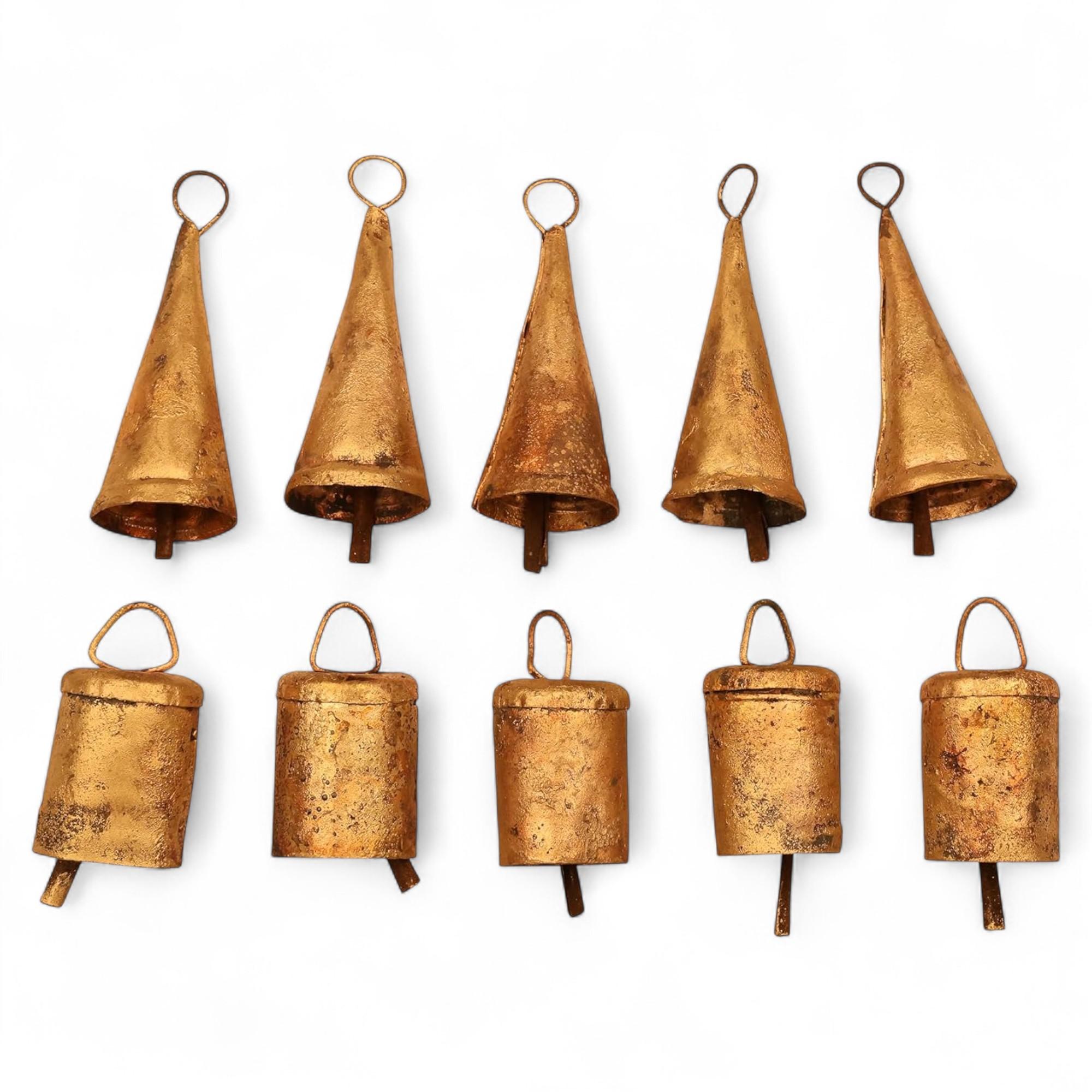 

10 Золотых Железных Колокольчиков Ручной Работы в Деревенском Стиле для DIY Поделок, Винтажные Колокольчики 3,15 Дюйма для Рождественских Венков и Декора Бохо Музыки Ветра