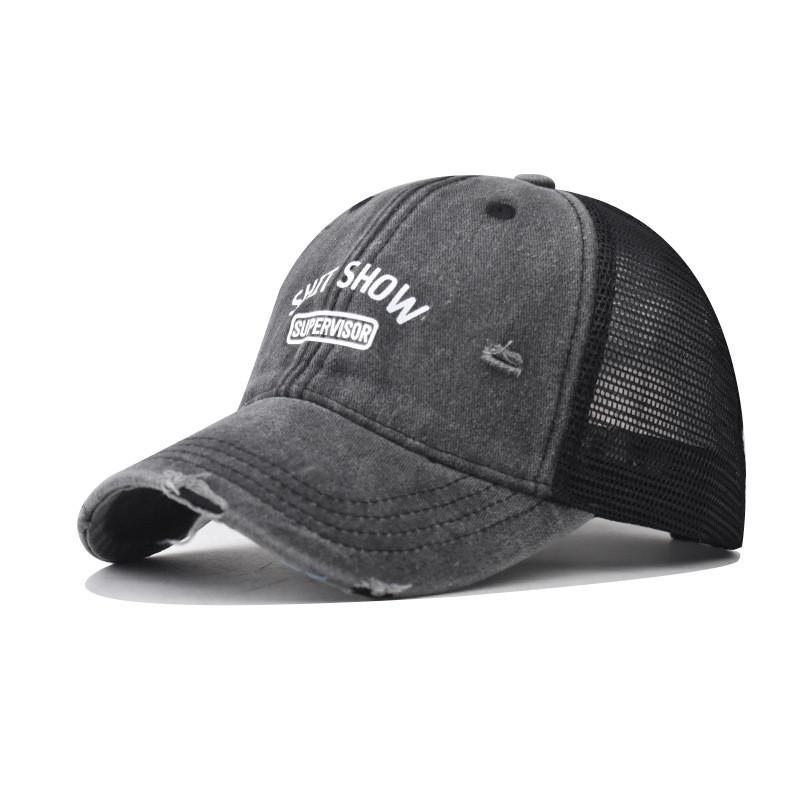 Letter Print Cotton Cap Unisex Summer Hat With Breathable Mesh For Outdoor Use Black