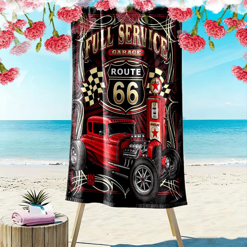 Vintage Route Classic Car 2D Flat Print Beach Towel, Large Soft Quick Dry Towel for Beach Camping SwimmingZSTJ0915185