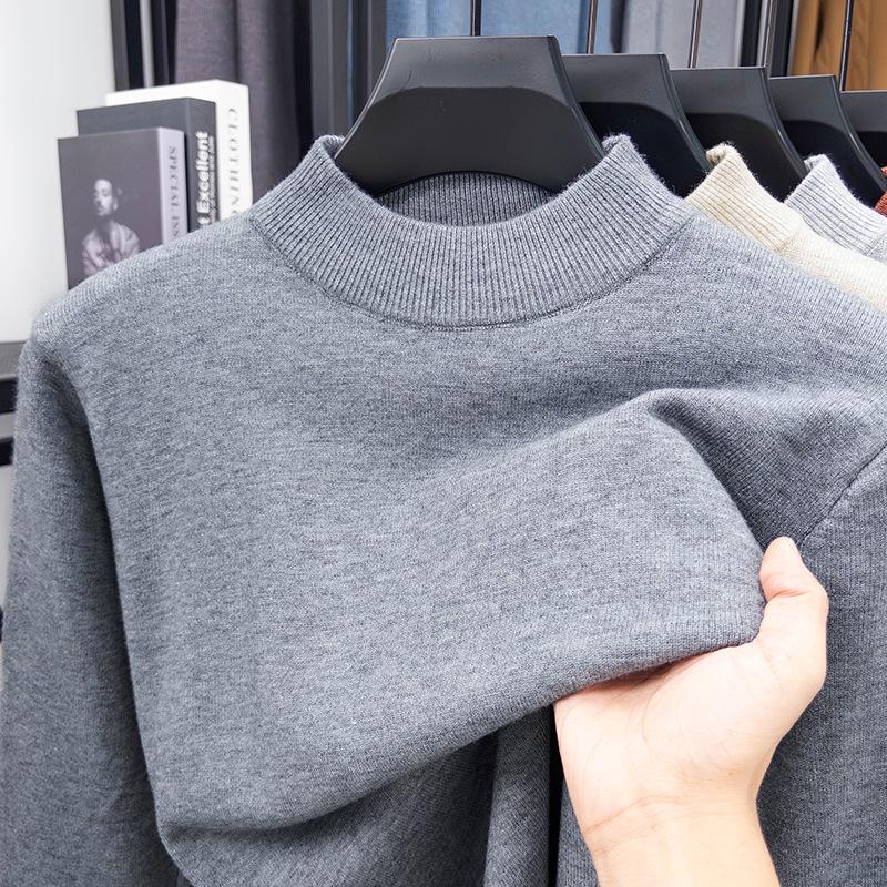 Men's Half-High Collar Wool Sweater - Warm, Versatile, Solid Color for Autumn/Winter