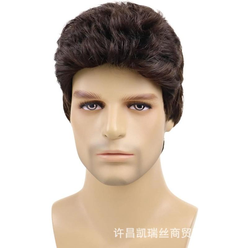 Mens Short Brown Wig Fashion Age-Reducing Synthetic Any Face Shape