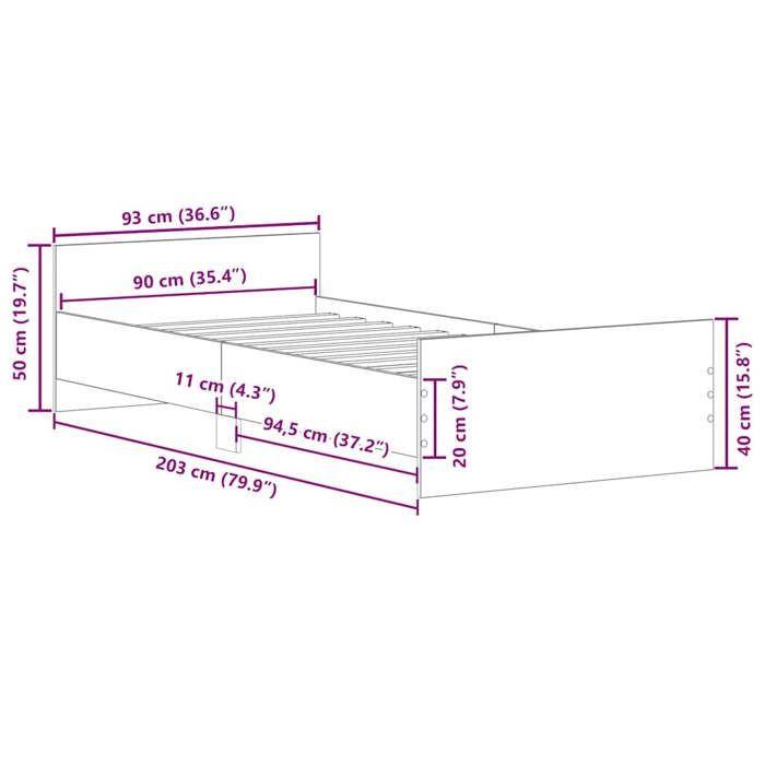 VidaXL Cadre de lit sonoma gris 90x200 cm bois d'ingénierie 835930