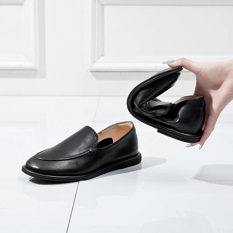 Women's Mary Janes Round Toe Loafers Spring Autumn 2025 New Genuine Leather Woman Shoes Soft Soles Slip-on Ladies Walking Flats