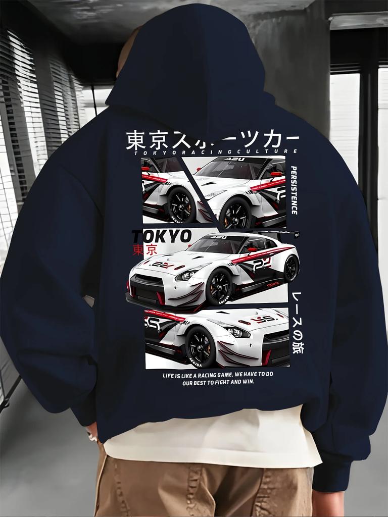 2025 hochwertiger modischer bedruckter Hoodie, Renndesign, lockeres Retro-Klassiker-bequemes Sport-Sweatshirt.