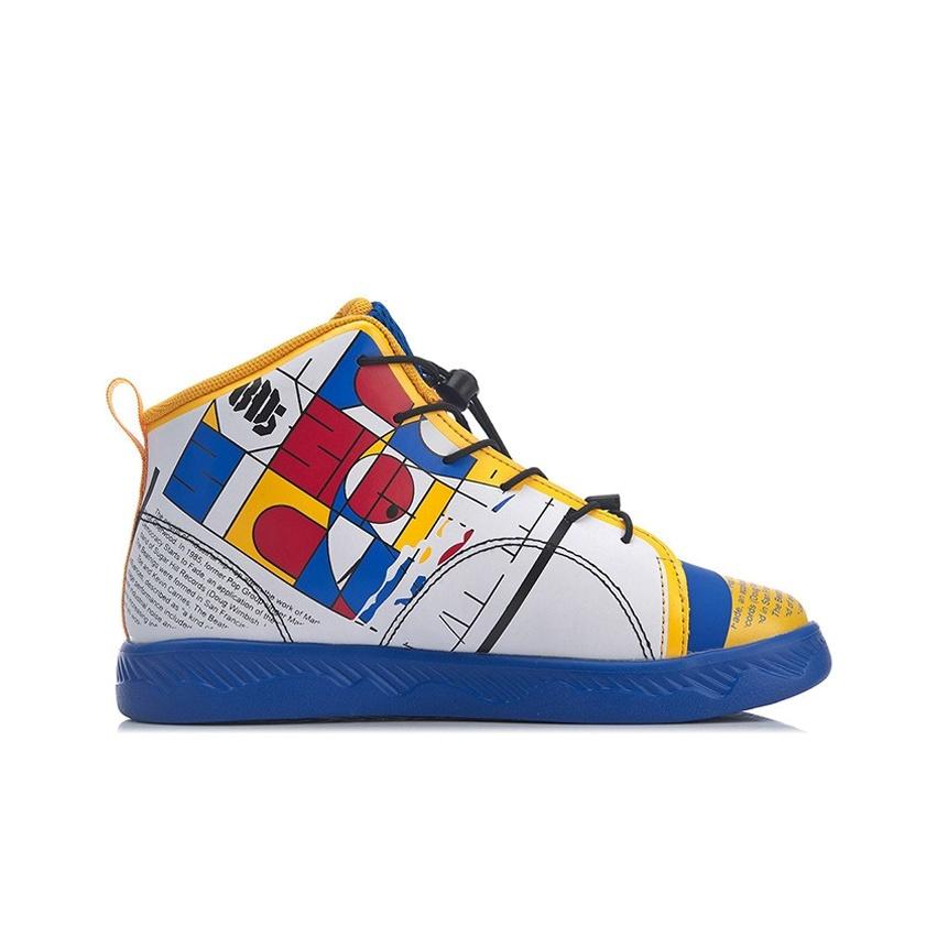 Li Ning Youth  Childrens Casual Non-Slip Wear-Resistant Breathable Lightweight High-Top Skate Shoes Kids Skate Shoes Crystal-Blue YKCQ036-1