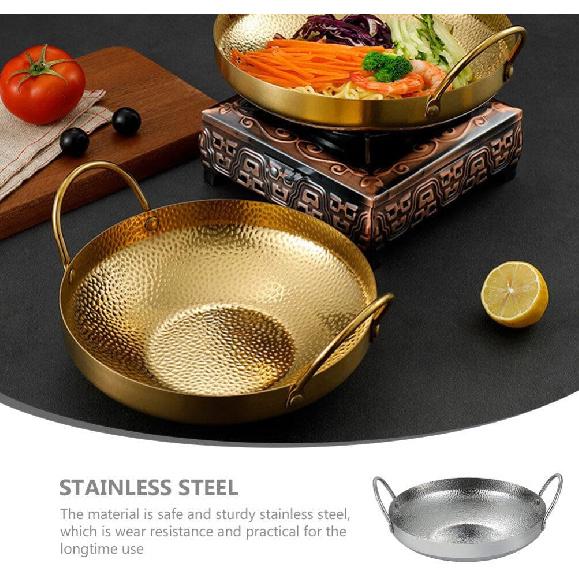 Milisten Stainless Steel Dry Pot, Japanese Shabu Pot Salad Serving Pot, Korean Soup Pots Mixing Skillet Pan, Stir Fry Pan Stockpot Cookware for