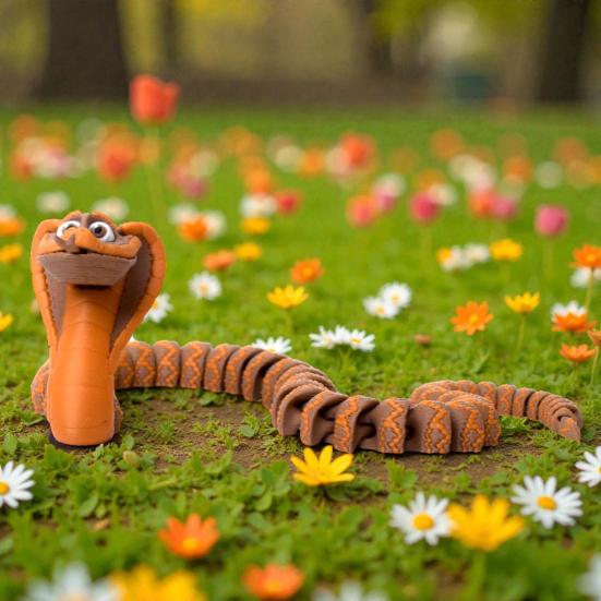 3D Printed Snake Toy Flexible Articulated Snake Fidget Toy Collectible Fake Animal Model Ornament for Home Office