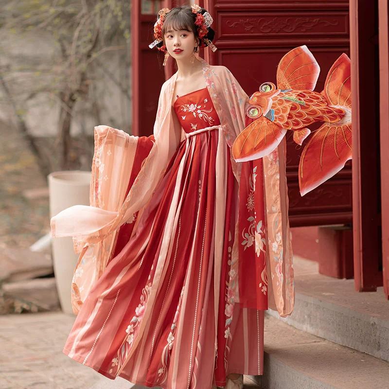 Originale Cinese Stile Dinastia Tang Gonna Hezi Set Hanfu - Abito Tradizionale Ricamato Monopezzo da Donna