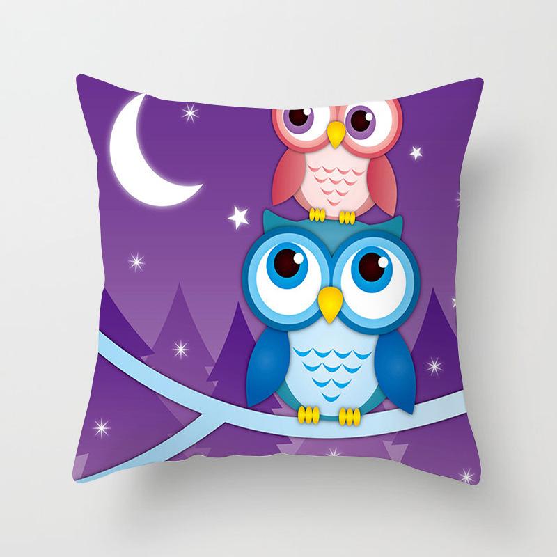 Cartoon Owl Pattern Throw Pillow Cover With Short Plush Print Living Room Sofa Decoration Cushion Cover Pillow Covers Decorative