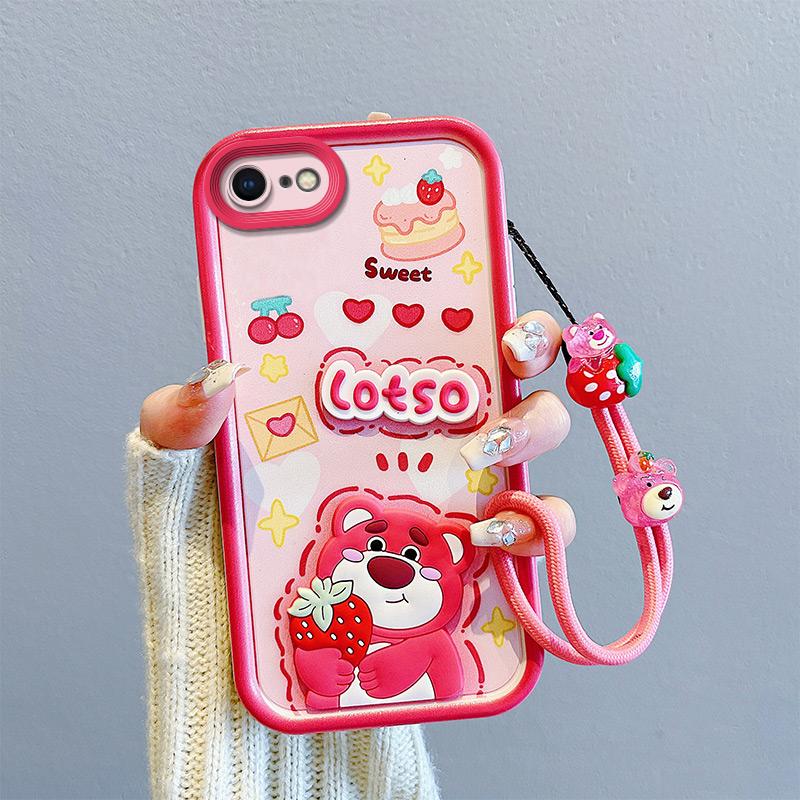 KEYSION Shockproof Case for iPhone SE 2020 2022 with Lanyard Soft Silicone Cute 3D Cartoon Doll Phone Cover for iPhone 8 7 6s Plus