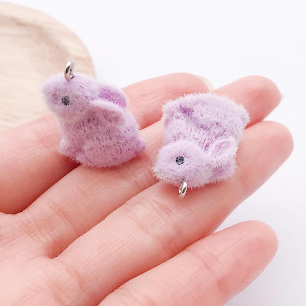 Flocked Resin Rabbit Pendant - Handmade 3D Small Animal Ornament for DIY or Phone Accessory