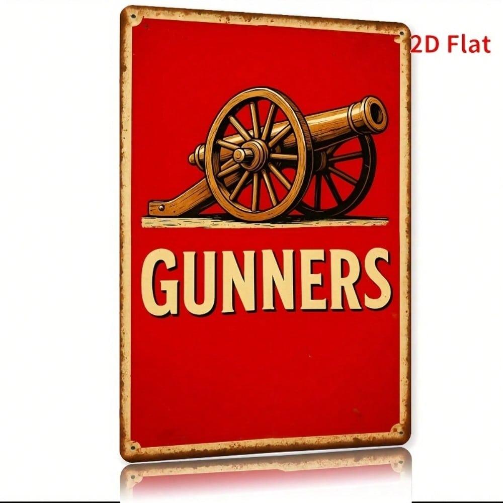 Vintage Metal Gunners Sign 8x12 Inch Rustic Tin Wall Art Red Black Decor