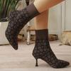 Fashion Autumn Fashion Plaid High Heel Boots Women Breathable Knitted Mesh Sock Boots Woman Pointed Toe Plus Size 36-43 Botas Ladies