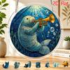 2D Flat, 2D Flat Acrylic Puzzle Suncatcher, Trumpet-Playing Manatee Themed Suncatcher Puzzle, Home and Garden Decoration, Suitable As a Gift for Chris
