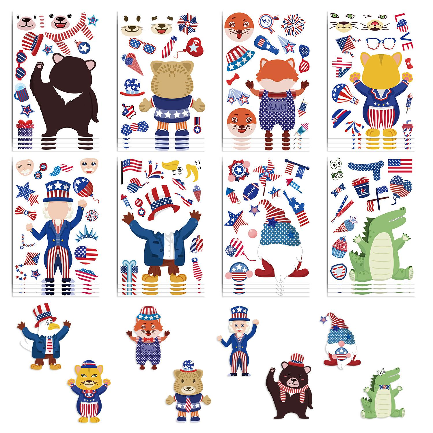 

8 Cartoon Independence Day Make A Face Sticker DIY Hand Account Small Card Mobile Phone Case Decoration Festival