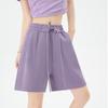 Women Solid Color Sport Casual Elastic Waist Shorts Drawstring Wide Leg Pants Summer Cotton Linen Beach Shorts