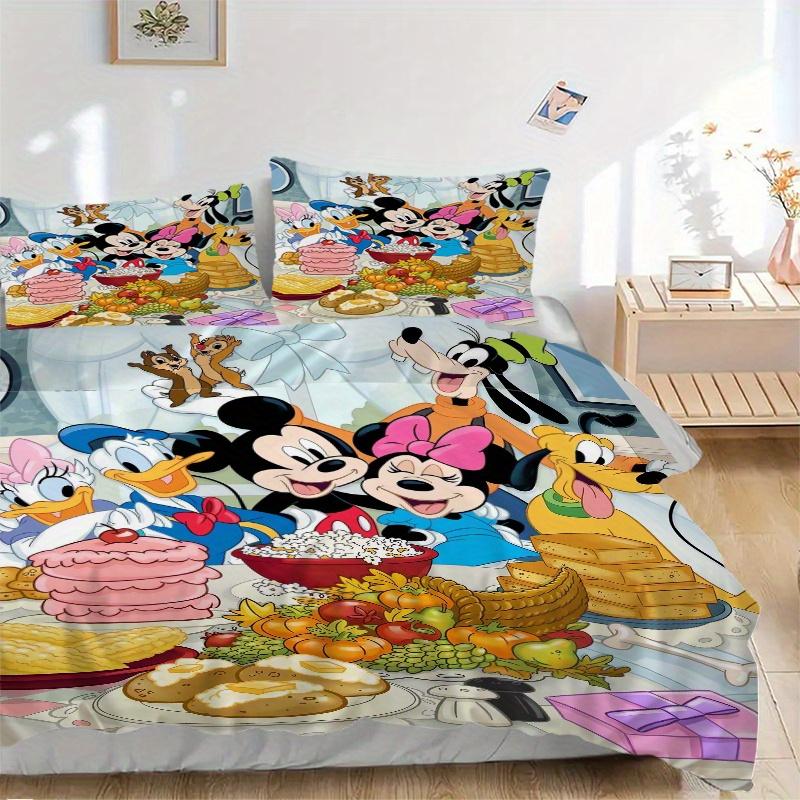 3pcs Mickey and Friends Party Quilt Cover Set - Soft and Cozy Bedroom, Guest Room and Dorm Decorative Bedding 3-Piece Set 1 Quilt Cover + 2 Pillo