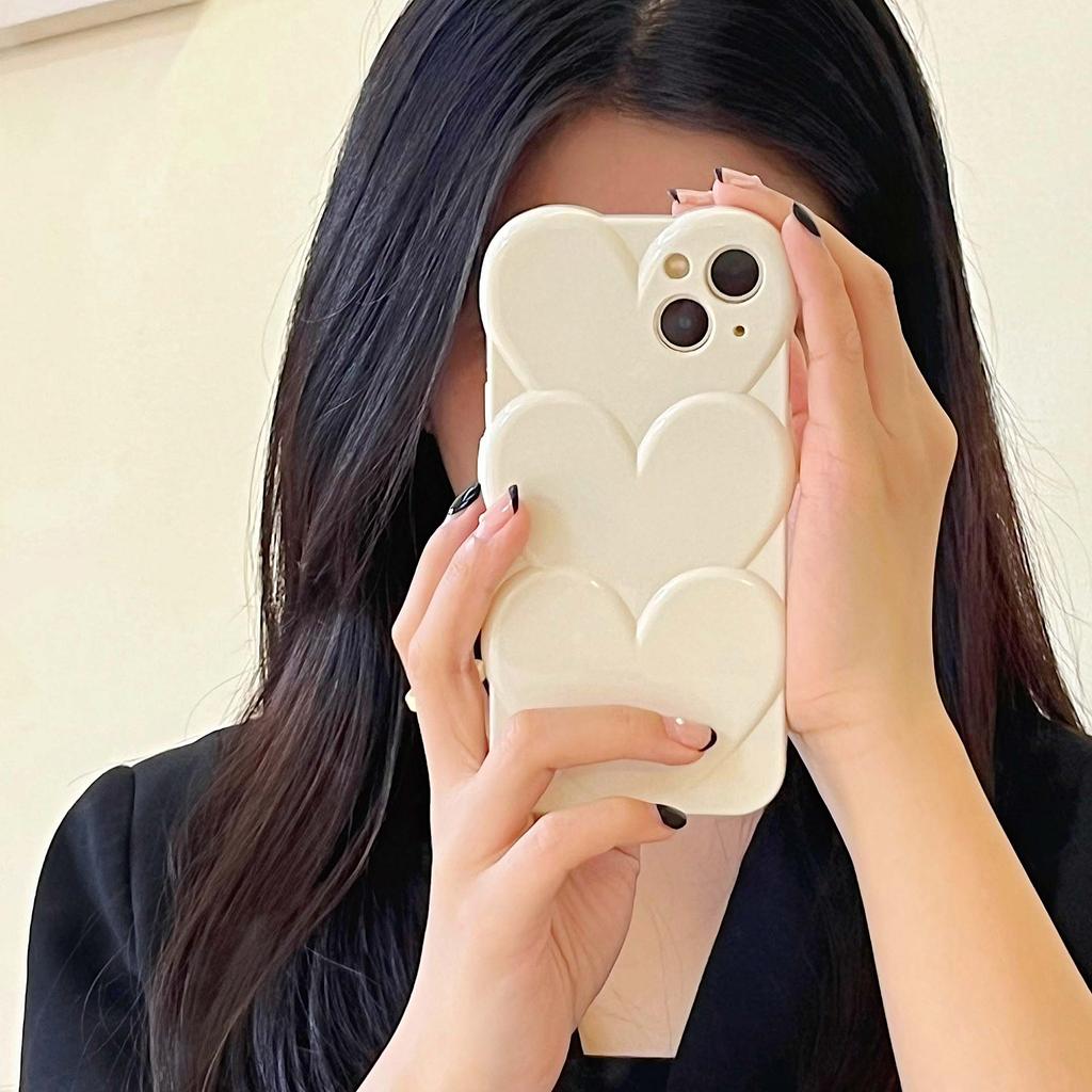 Cream Love 3d Heart Cover For Iphone 14 Pro Max Plus 11 13 12 Promax Silicone Soft Cute Shockproof Phone Case Funda Capa