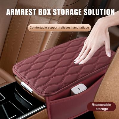 Auto Armlehnenkissen Mittelkonsolen-Schutzpolster mit Aufbewahrungstasche Kunstleder Erhöhendes Armlehnenkissen für die meisten Autos