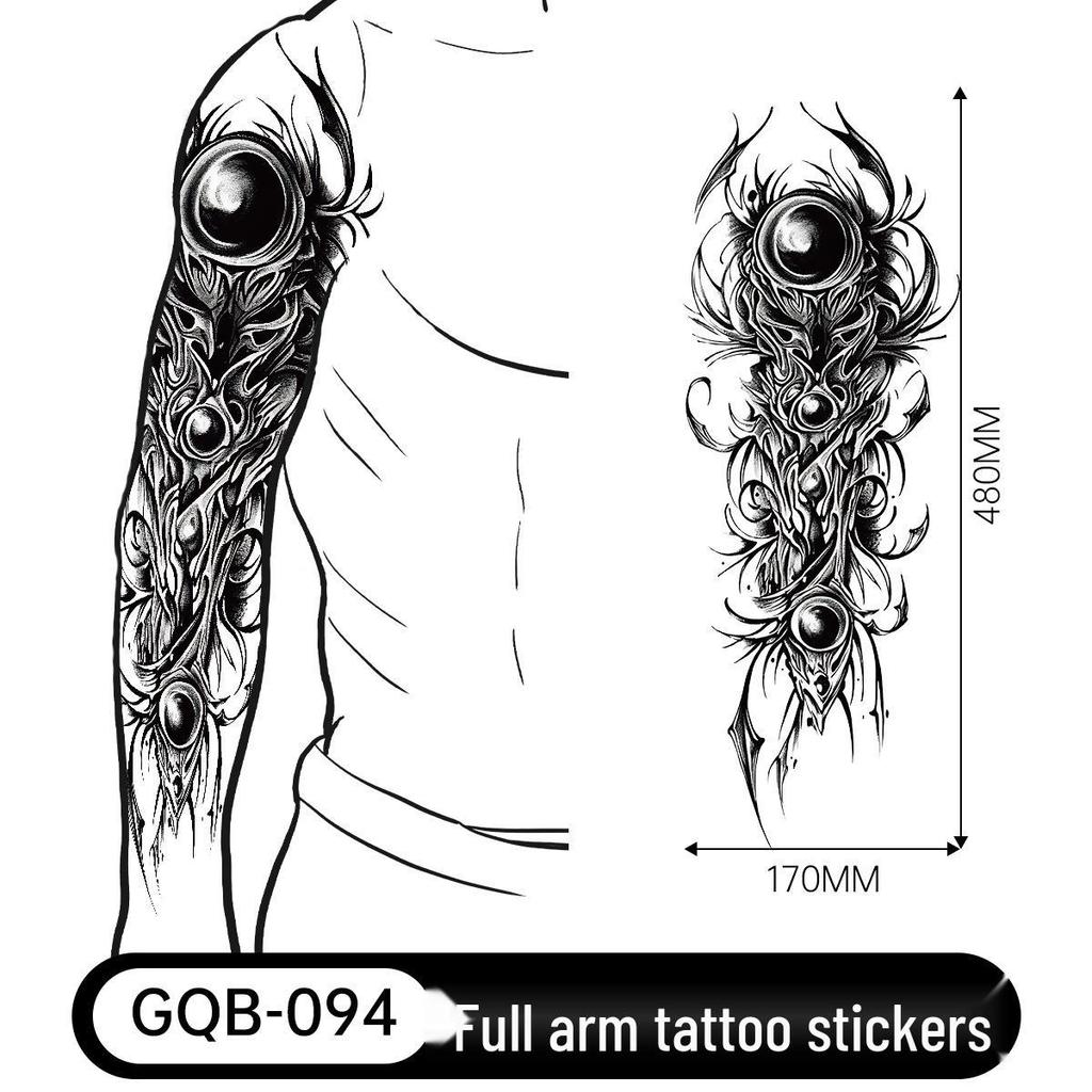Adesivo Tatuaggio Completo per Braccio Uomo: Design Realistico Impermeabile, Motivo Tigre e Teschio