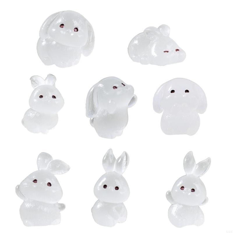 Pack of 8 Stylish Nightlight Animal Figurines Luminous Rabbit Miniatures Figurines Versatile Home Desk Decorations X3UC