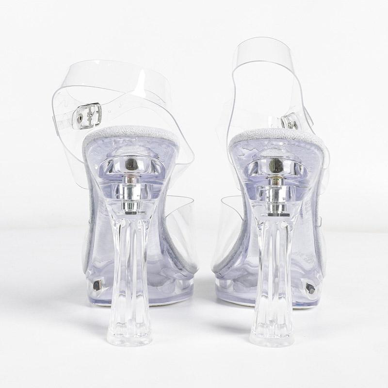 Pesstwei Big Size 43 CRYSTAL PVC Transparent High Heels Women Sandals Fashion Chunky Platform Buckle Strap Shoes