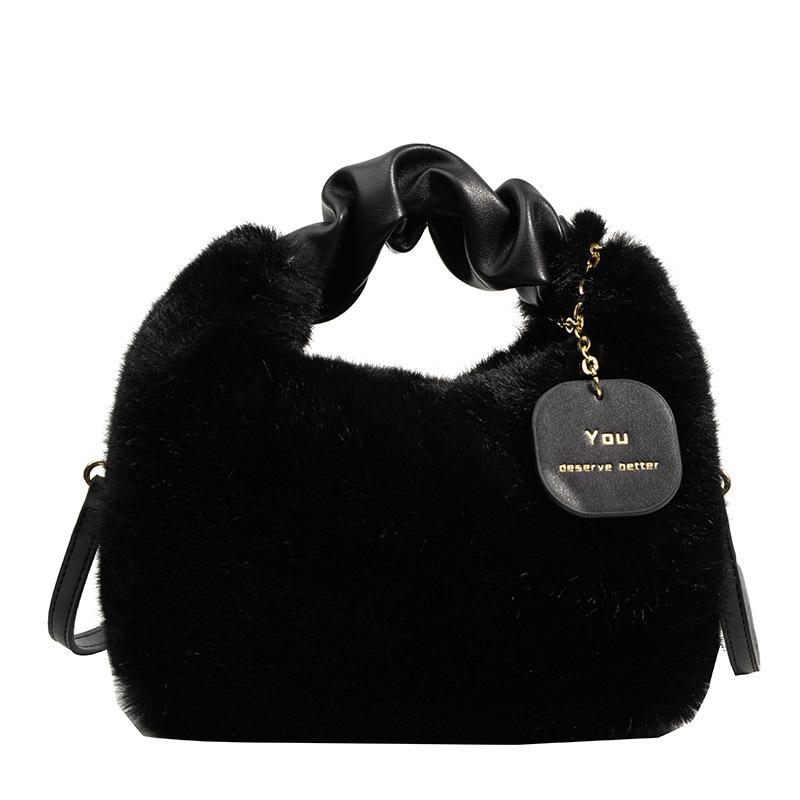 New plush messenger bag handbag texture fashion women's bag autumn and winter hair bag versatile niche chain handbag