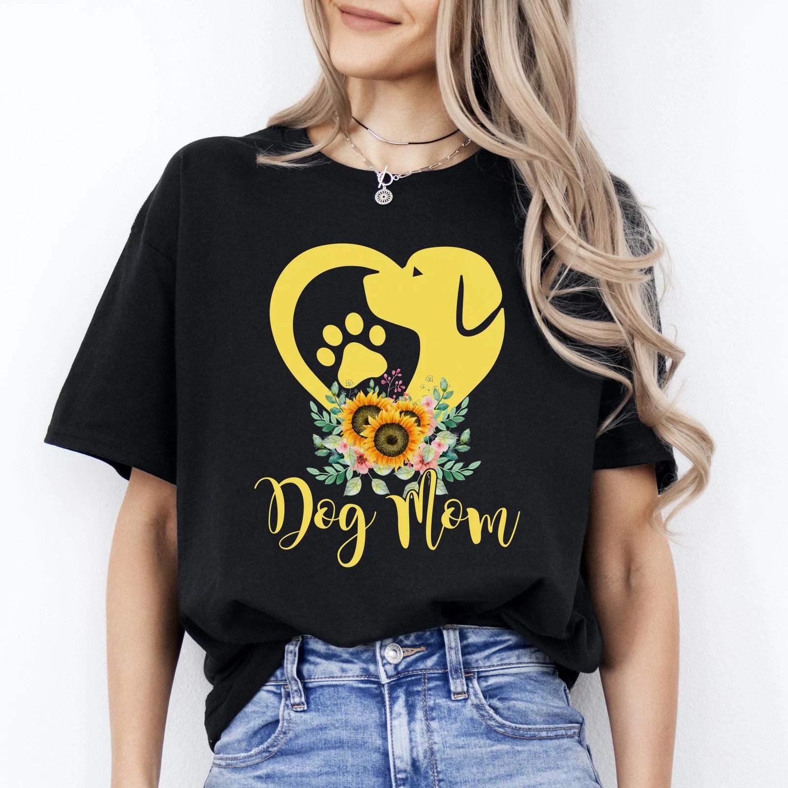 Dog Mom Heart T-Shirt gift Floral Dog mama Unisex tee Black Navy Dark Heather XL