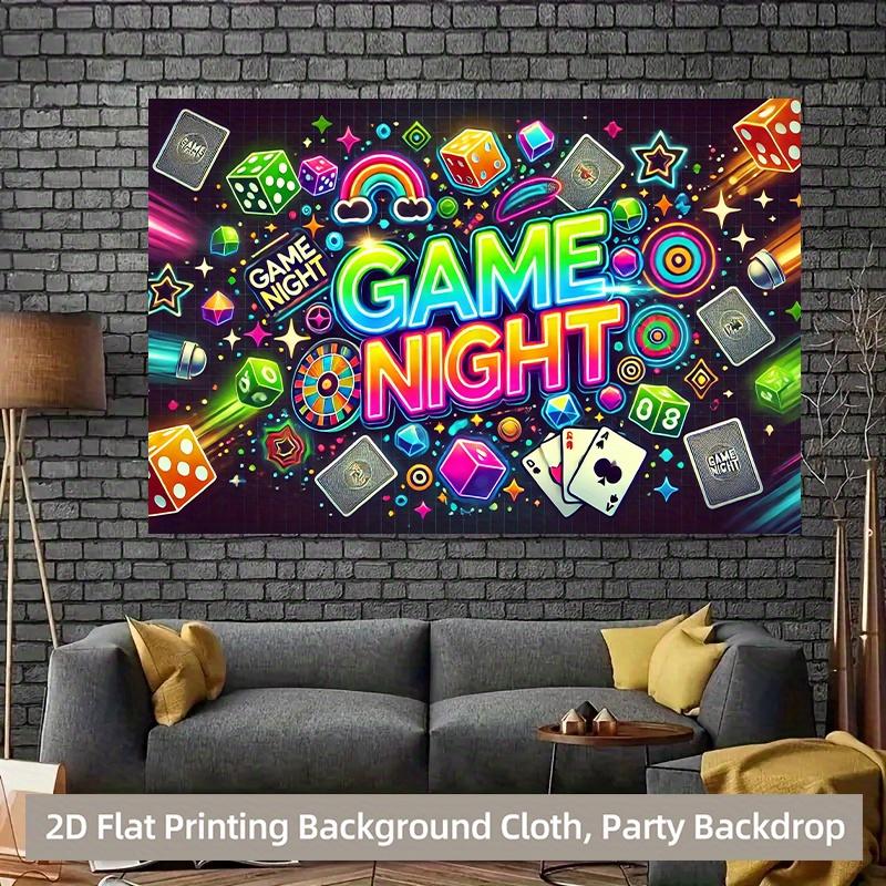 2D plane, vibrant background scene, presented with a colorful theme of a game night
