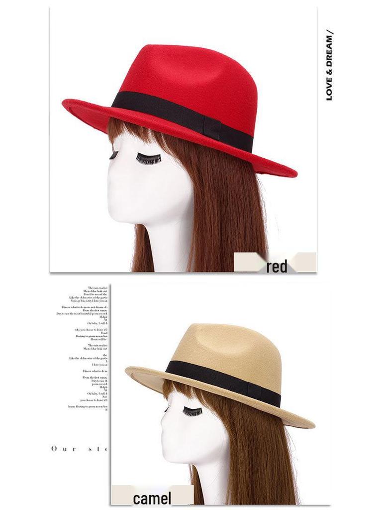 Zhen Yueqi Unisex Korean Style Jazz Fedora Hat, Wool-Blend, Wide Brim, Autumn/Winter.