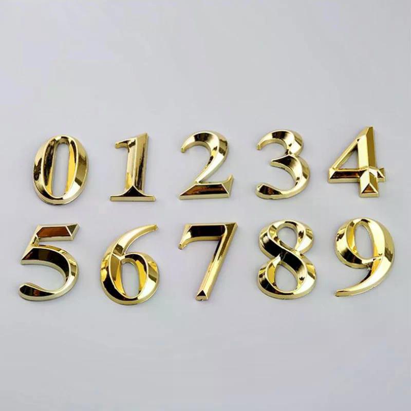 3D Door Number ABS Injection Molding Electroplating Plate Digits 0 To 9 Golden Door Self Adhesive Street Sticker Outdoor