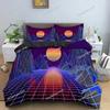 Retro Bedding Set Abstract Duvet Cover Set Waves and Sunset Pattern Comforter Cover with Pillowcase King Queen Home Textiles369