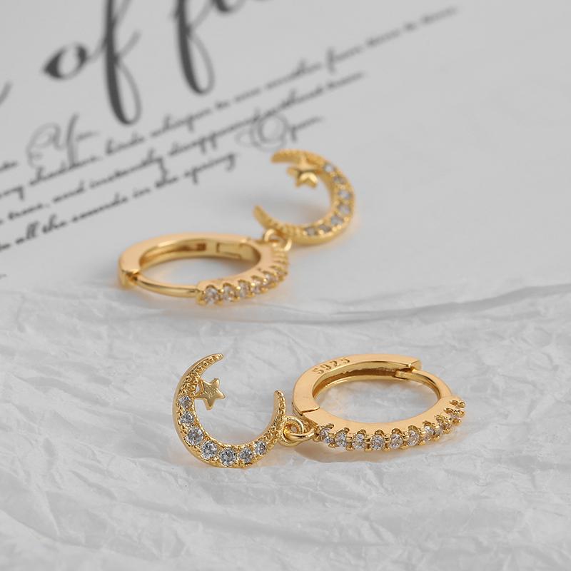 ANENJERY Small Star Moon Hoop Earrings for Women Prevent Allergy Charms Earrings Dainty Jewelry
