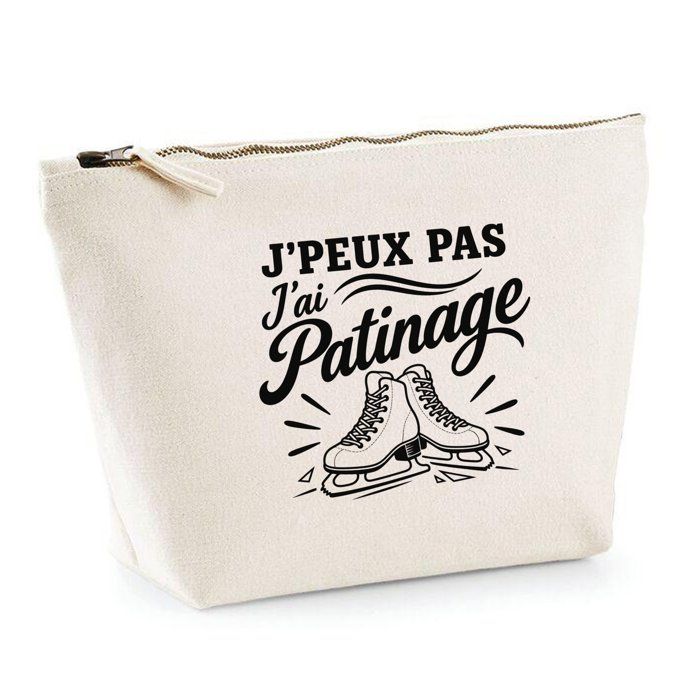 Trousse de toilette - PLANETEE - J'peux pas j’ai Patinage (minimaliste) - Beige - 100% coton - 3 L
