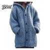 Vielseitiger Damen Pullover Jacke Mantel Mit Kapuze Kordelzug Langarm Einzelknöpfig Einfarbig Gestrickt Mittellang Oberbekleidung Locker Sitzend Cardigan