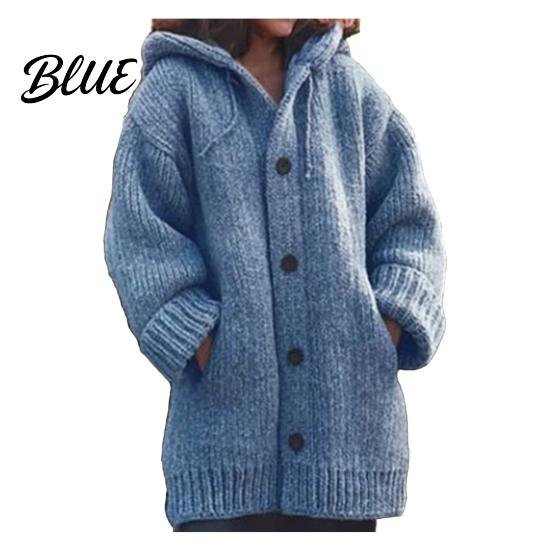 Vielseitiger Damen Pullover Jacke Mantel Mit Kapuze Kordelzug Langarm Einzelknöpfig Einfarbig Gestrickt Mittellang Oberbekleidung Locker Sitzend Cardigan