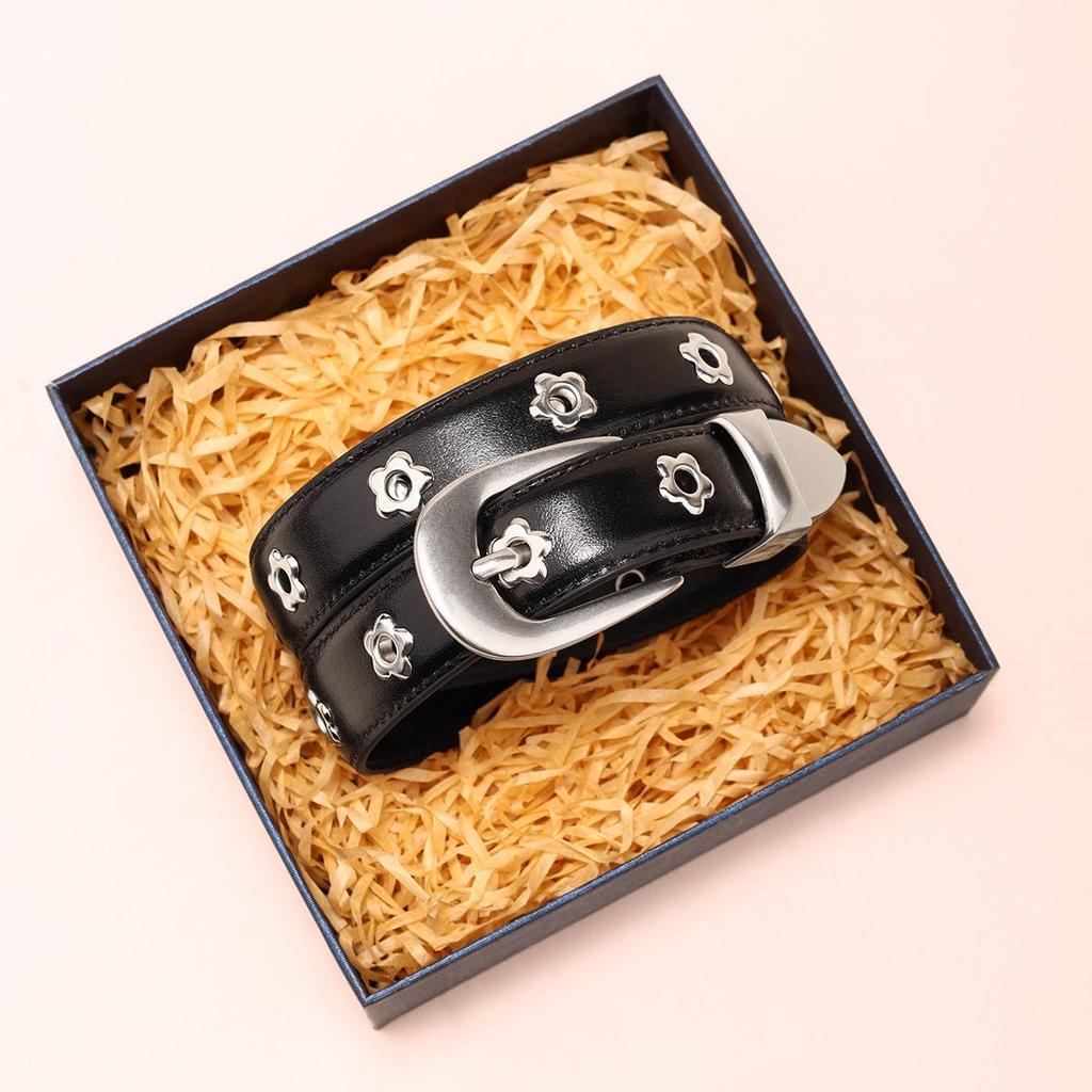 New Women's Retro Black Cowhide Leather Belt with Silver Buckle and Minimalist Design