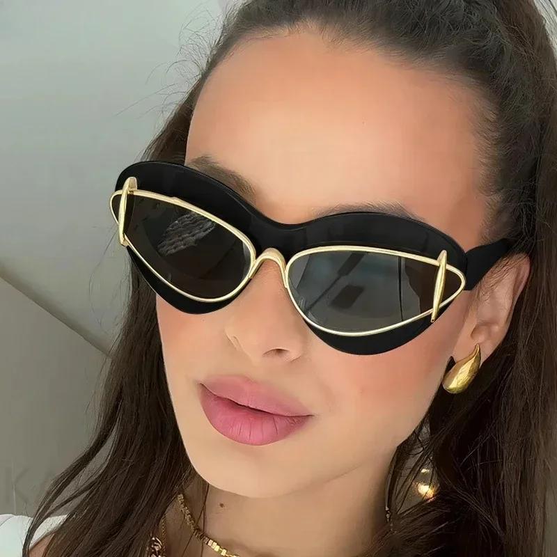 Sexy Cat Eye Double Frame Sunglasses Women 2025 Luxury Brand Vintage Y2K Punk Sun Glasses For Ladies Retro Eyewear Shades UV400