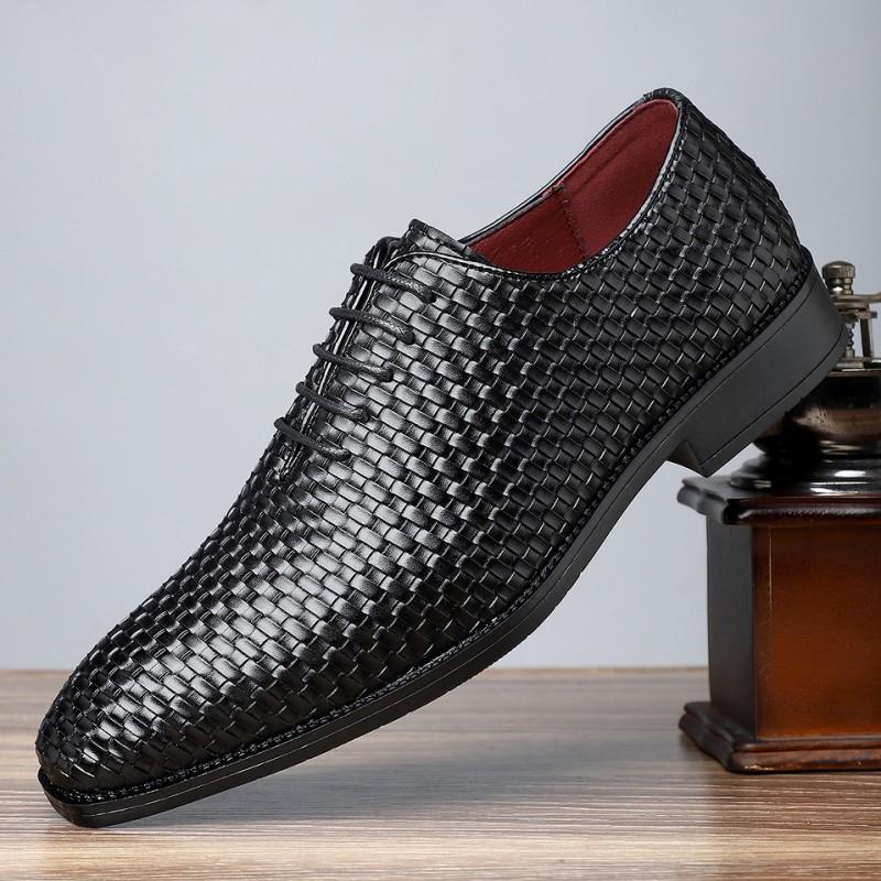 Mens Oxford Shoes Breathable PU Leather Round Toe Lace-Up Casual Retro Style